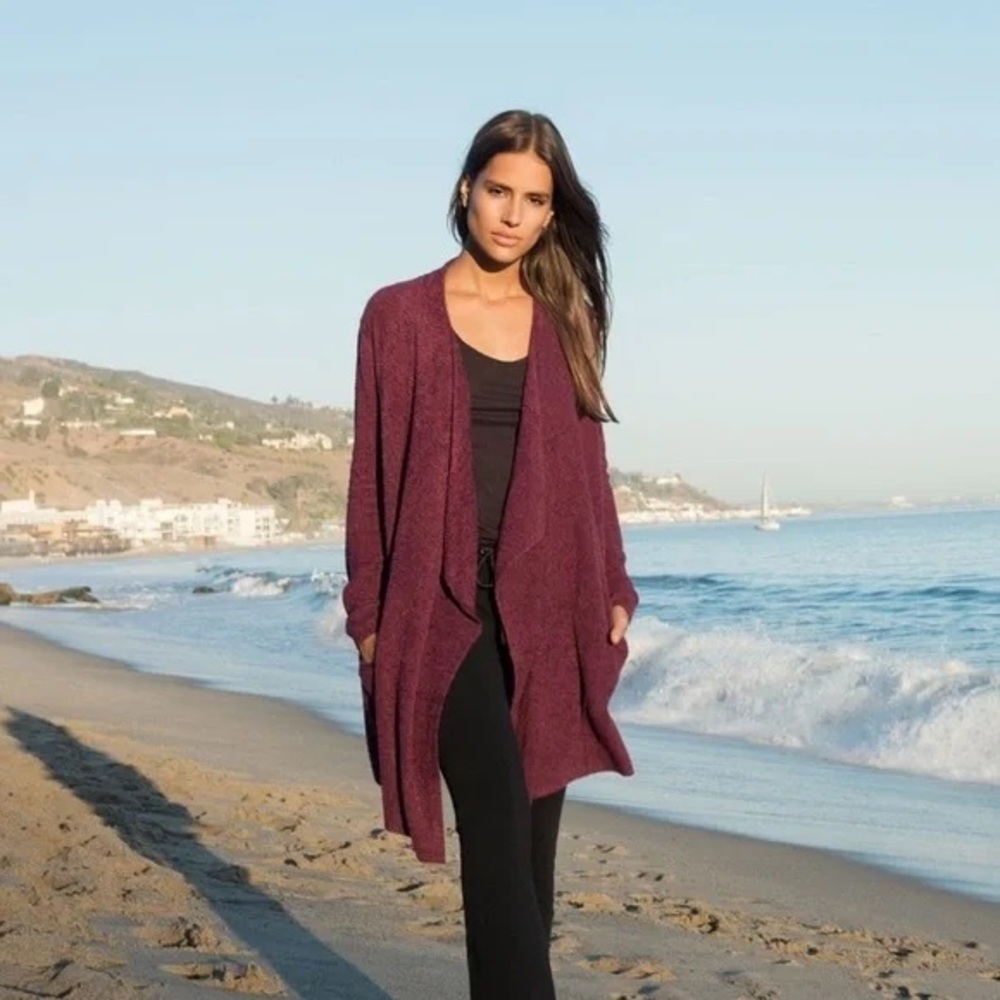 Barefoot Dreams CozyChic Lite Island Wrap Cardigan Burgundy S/M Style 903